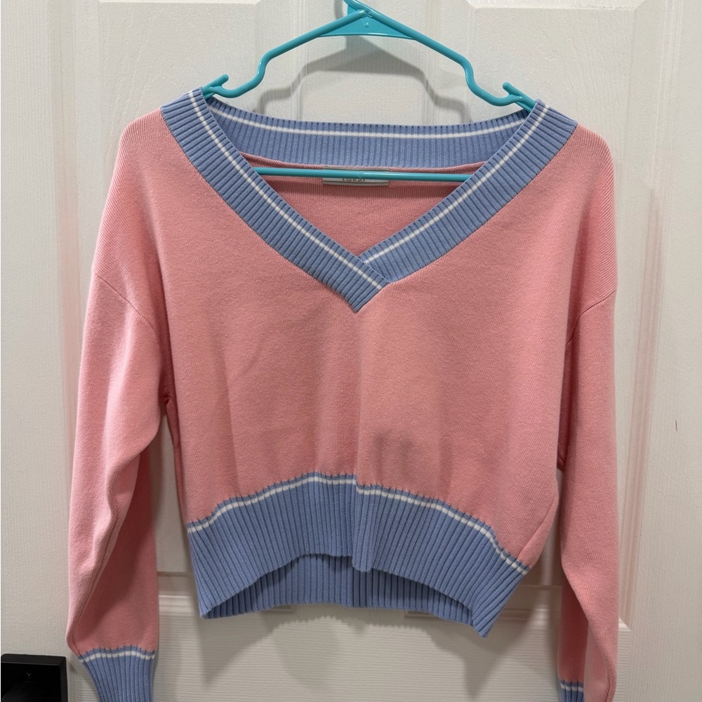 Pink and Blue V-Neck Sweater